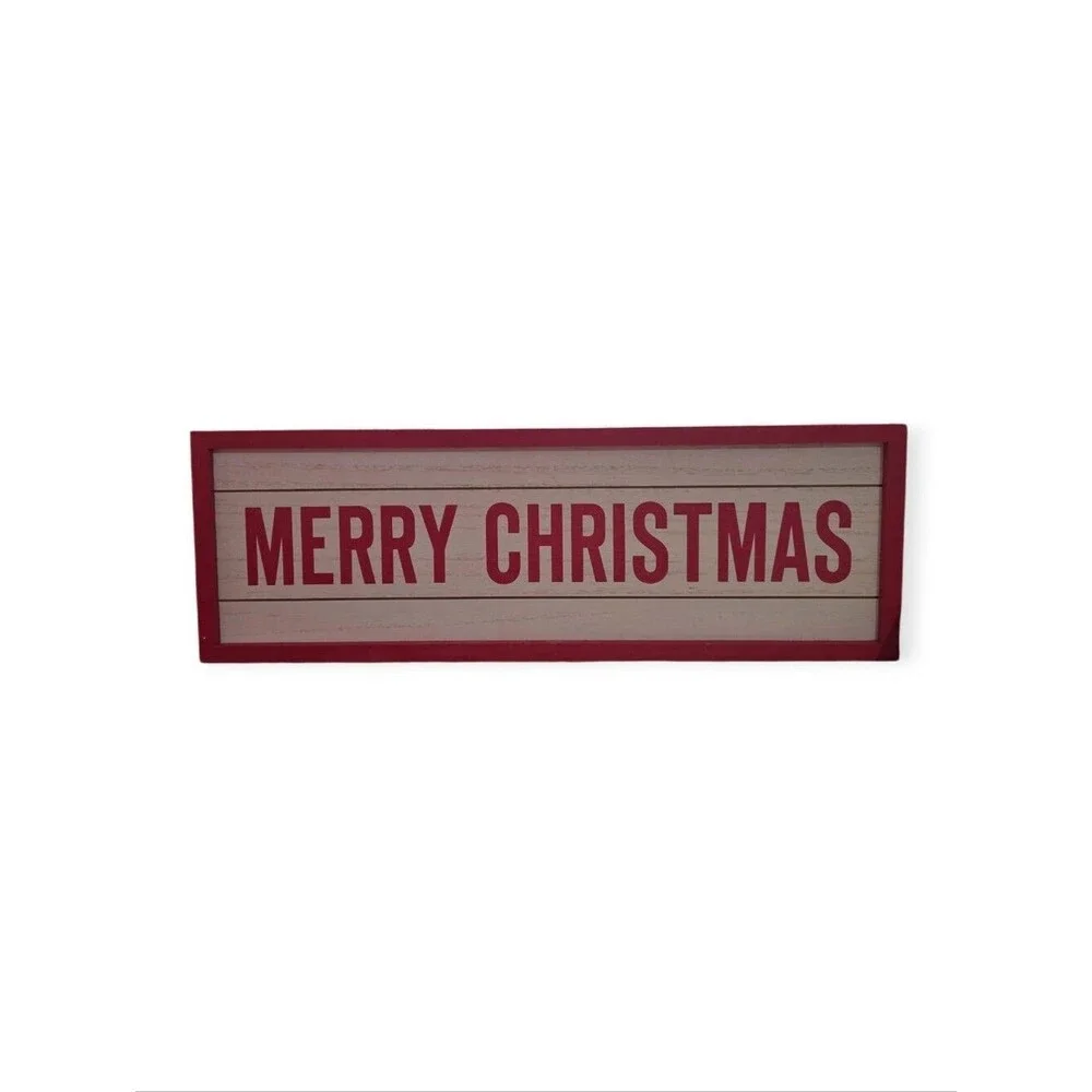 Merry Christmas Rustic Wood Wall Sign Red Farmhouse Holiday Decor